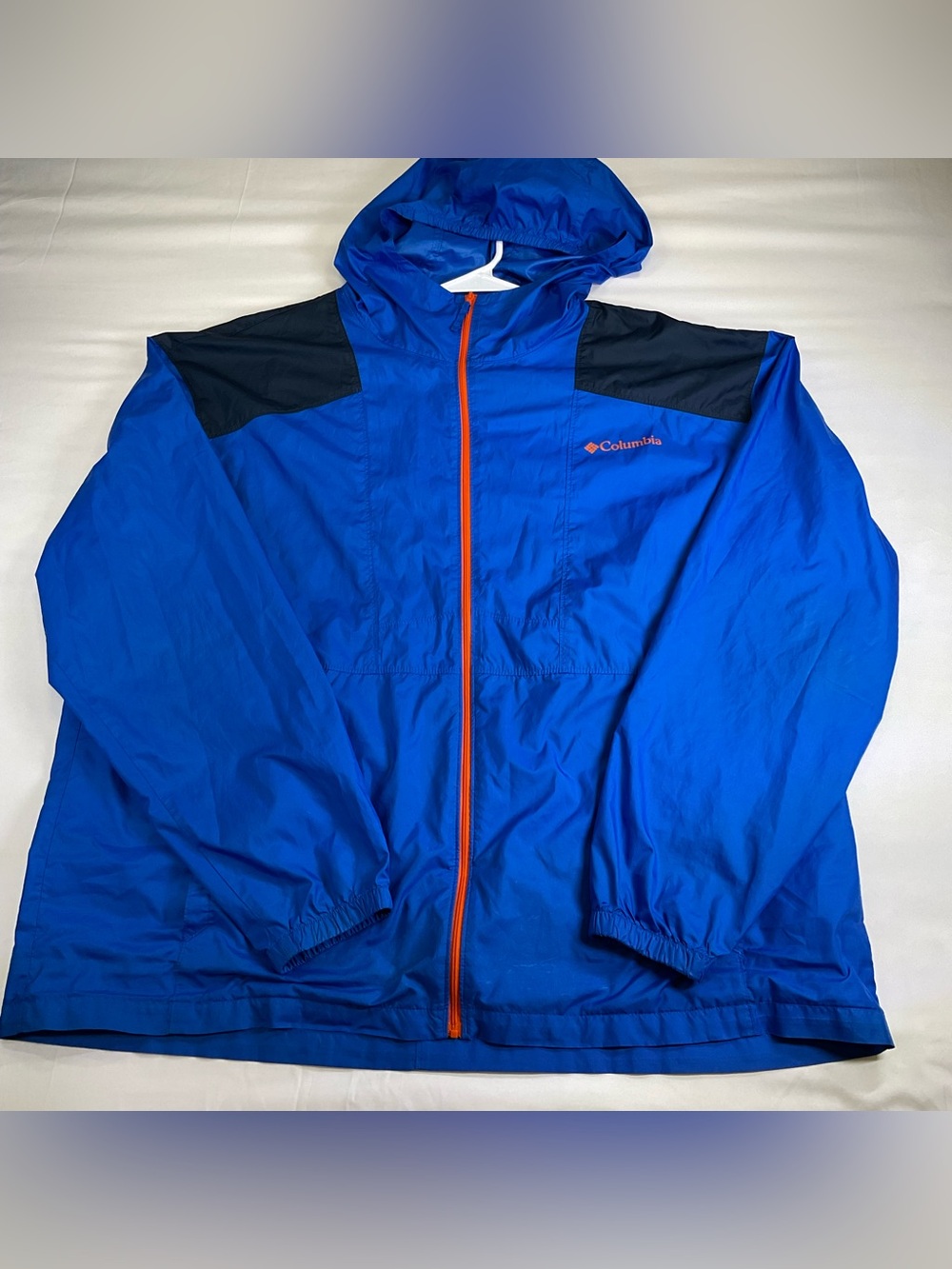 Columbia Royal Blue Men’s size XXL Hooded Windbreaker Jacket with Orange Zip
